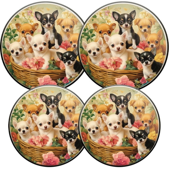 Electric Stove Burner Covers,4 Pcs Round Gas Burner Cover,8 and 10 Inch,basket of Chihuahua puppies