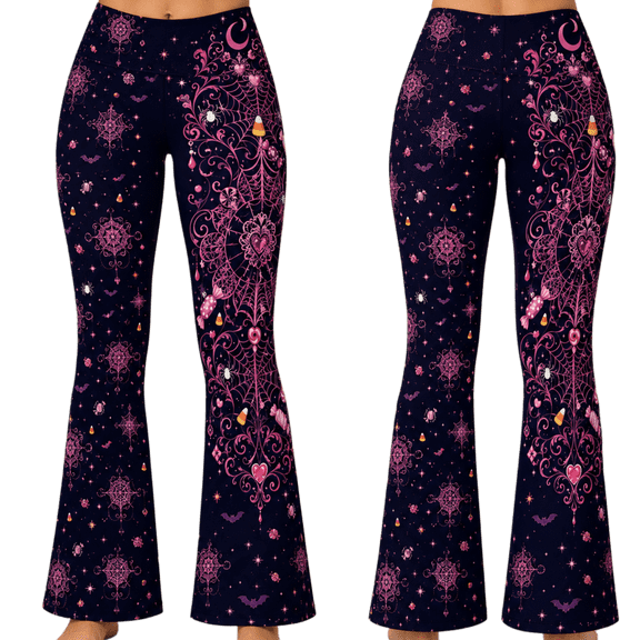 Lotusprinthandmade Cute Spider Halloween Print All-over Print Flare Leggings XS-5XL (XS), halloween party leggings