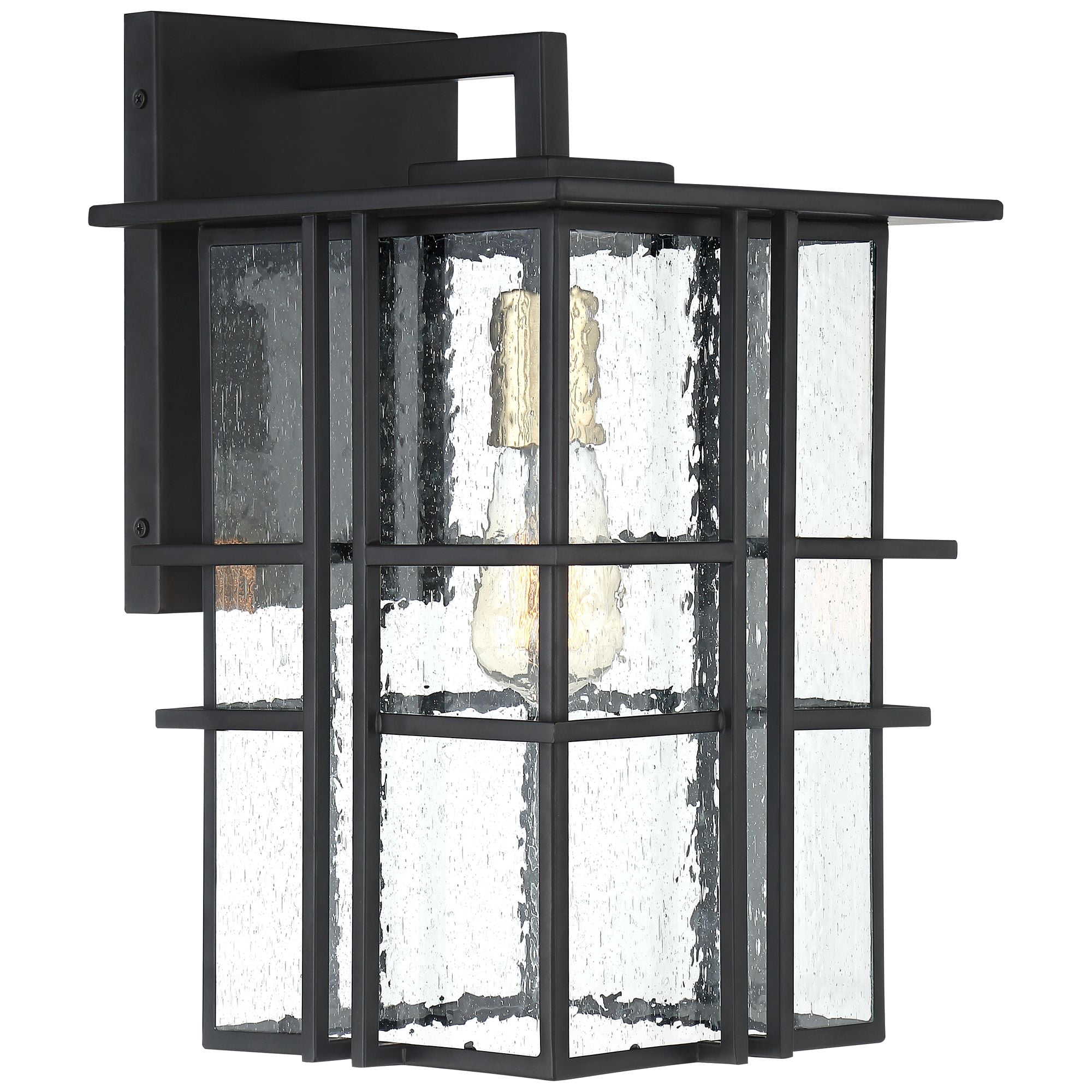 Possini Euro Design Arley Modern Industrial Outdoor Wall Light Fixtures Set of 2 Black 16" Seedy Glass for Post Exterior Barn Deck House
