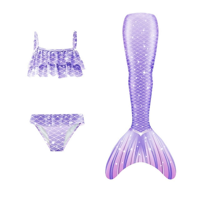Hiiyo Maillot de Bain Bikini pour Fille, Imprimé Écailles de Poisson, UPF 50+, 3 Pcs
