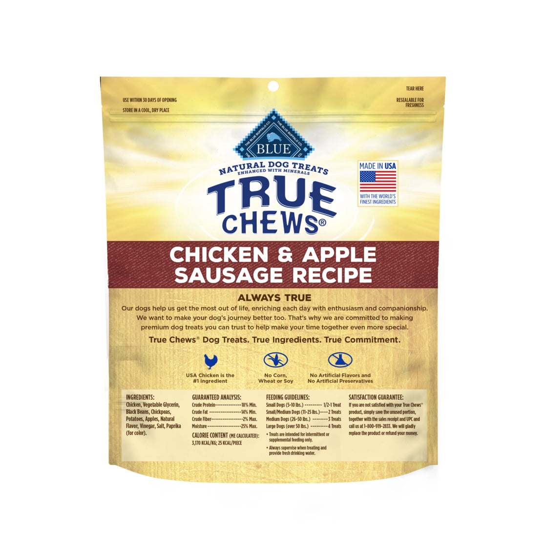 Blue Buffalo True Chews Dog Treats, Chicken and Apple Sausage Recipe, 12-oz Bag
