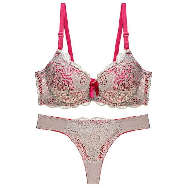 Women's Sexy Thin Cup Lace Color Matching Bra Set Shaping Gathered