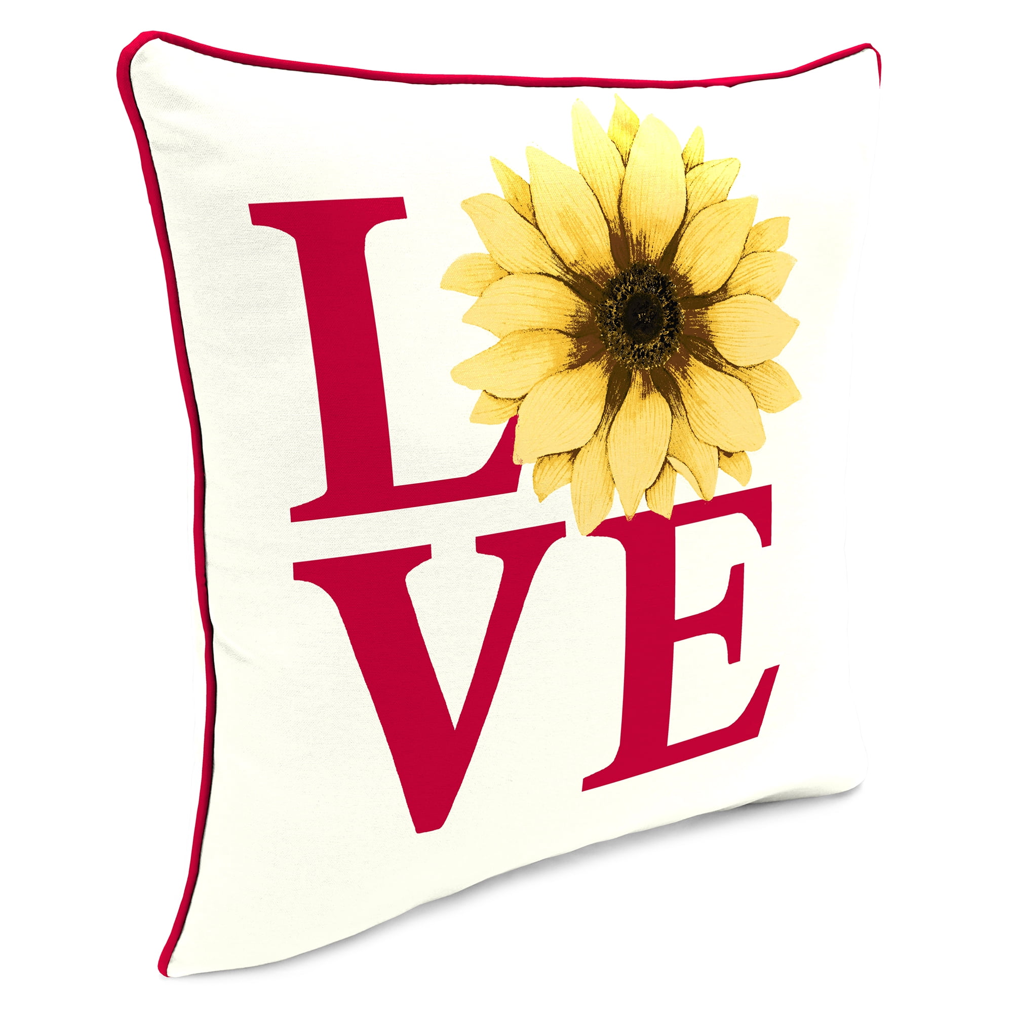 Jordan Manufacturing 16" x 16" Love Sunflower Cream Novelty Square Outdoor Throw Pillow with Welt