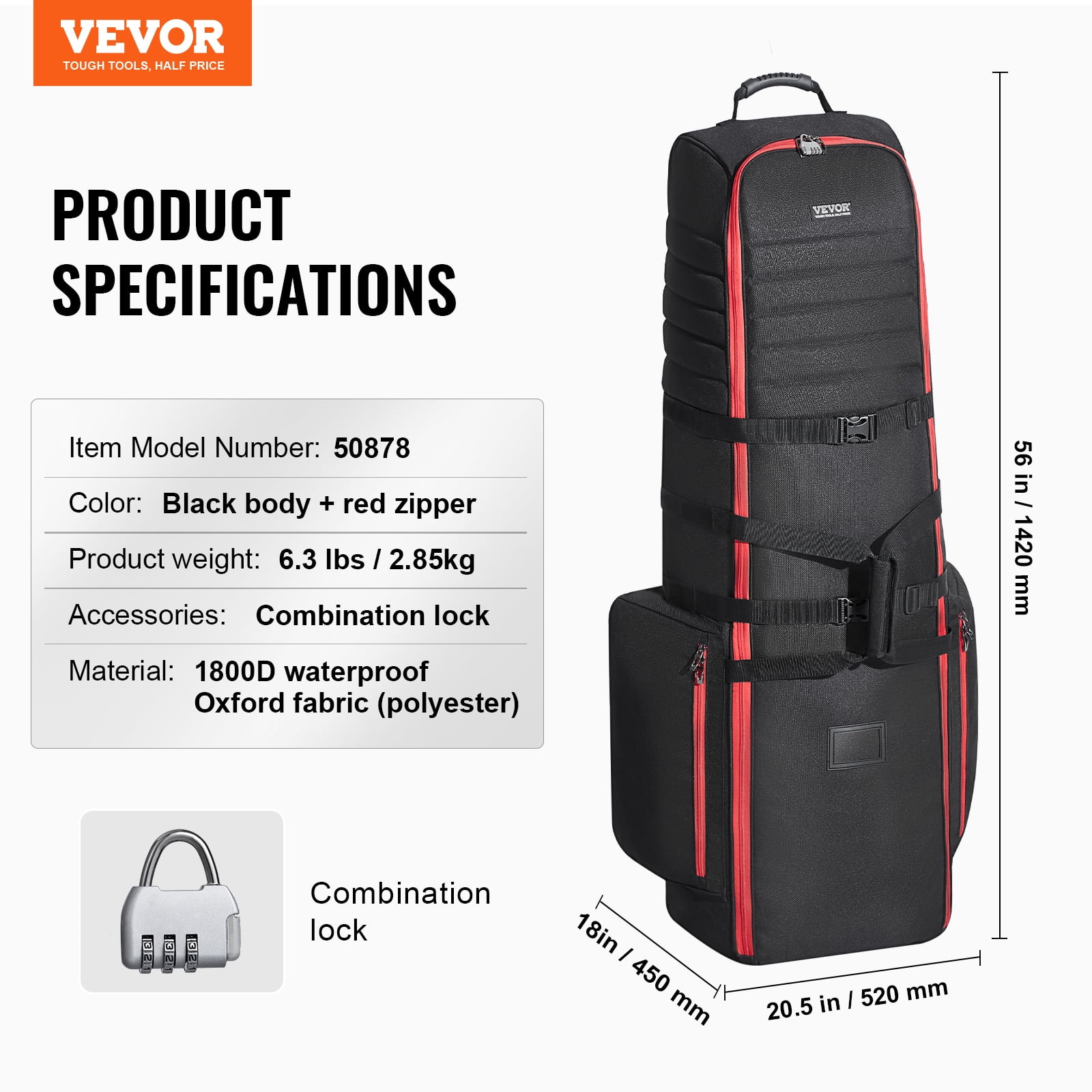 VEVOR Golf Travel Bag,Outdoors Soft-Sided Golf Travel Cover, Heavy Duty 1800D Polyester Oxford Wear-Resistant Waterproof,Padded Luggage Case with Wheels,Foldable Golf Club Storage Bag for Airline