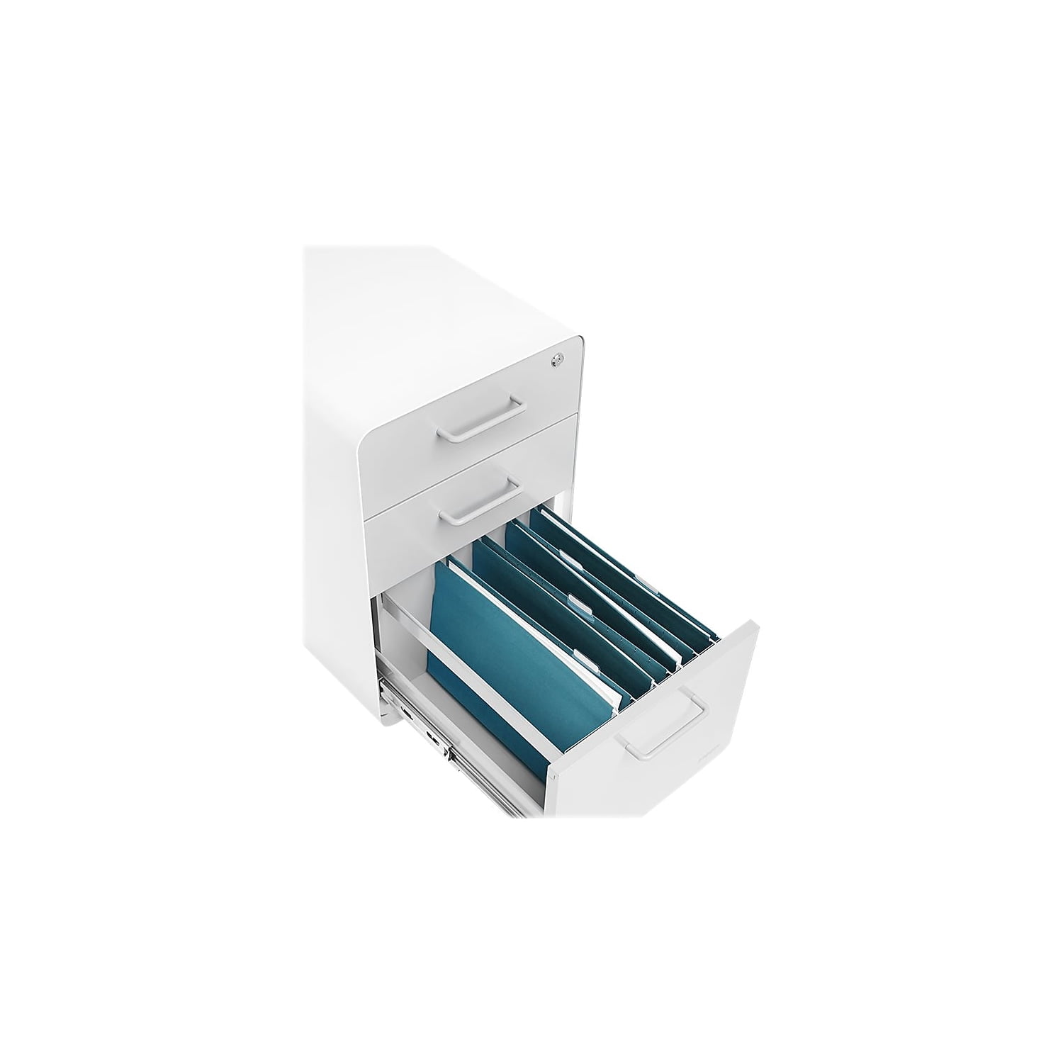 Poppin White + Light Gray Stow 3-Drawer Mobile Vertical File Cabinet With Lock