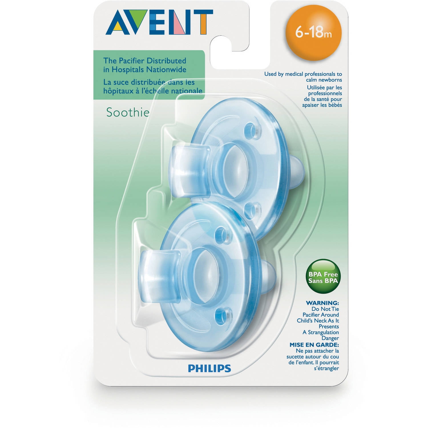 Months Avent Philips Soothie Pacifier Blue 2 Pack Size 3 