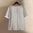 thumbnail image 3 of WTOBBY Women's Floral Texture Print Cotton Linen Blouse with Half-Sleeve, Casual Round Neck Fashion Top for Fall Season, Comfortable Apparel,Light Gray XL, 3 of 3