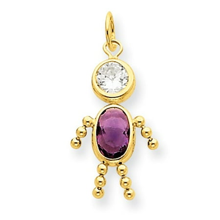 14k Yellow Gold February Boy Synthetic Birthstone Charm (0.7in long x 0.4in wide)