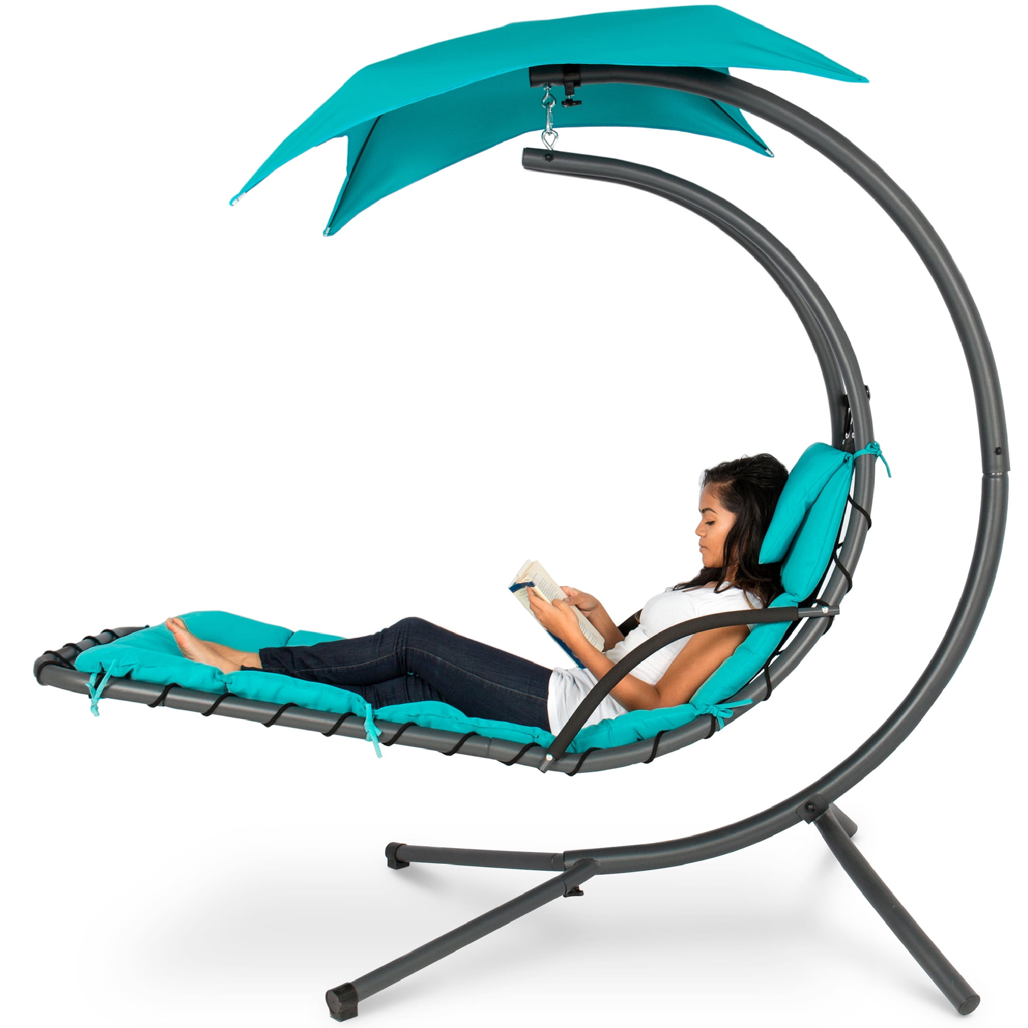 Version 2.0 - Blue Patio and More Ezone Outdoor Hammock Chair Lounge Swing Curved Chaise Lounge Chair Swing for Backyard 