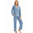 thumbnail image 5 of GEX 100% Cotton Pajamas for Women PJ Set Soft Button-Down 2 Piece Set Knitted Long Sleeve Sleepwear Loungewear Misty Blue S, 5 of 7