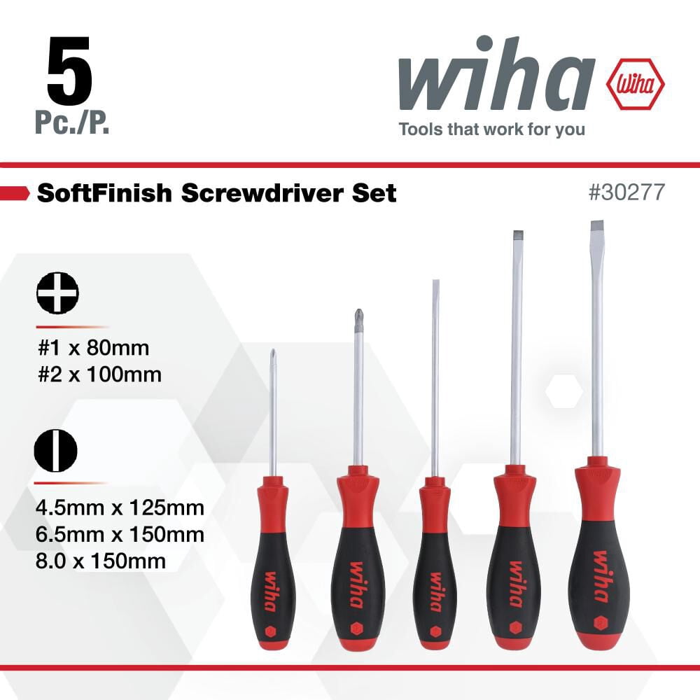 Wiha Softfinish Slotted And Phillips Screwdriver Set 5Pc