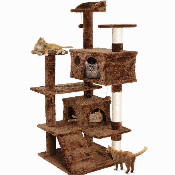 Cat Tree Tower Activity Center Condo For Rest Large Playing House 53inch Brown Walmart Com Walmart Com