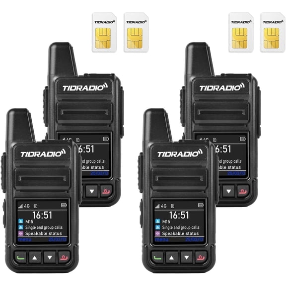 TIDRADIO Walkie Talkies TD-M15 Global Unlimited Range Two Way Radio 4G POC Radio with 1 Year Sim Card, Long Range Radpid Walkie Talkie 5000 Miles for Home, Business, 4Pack