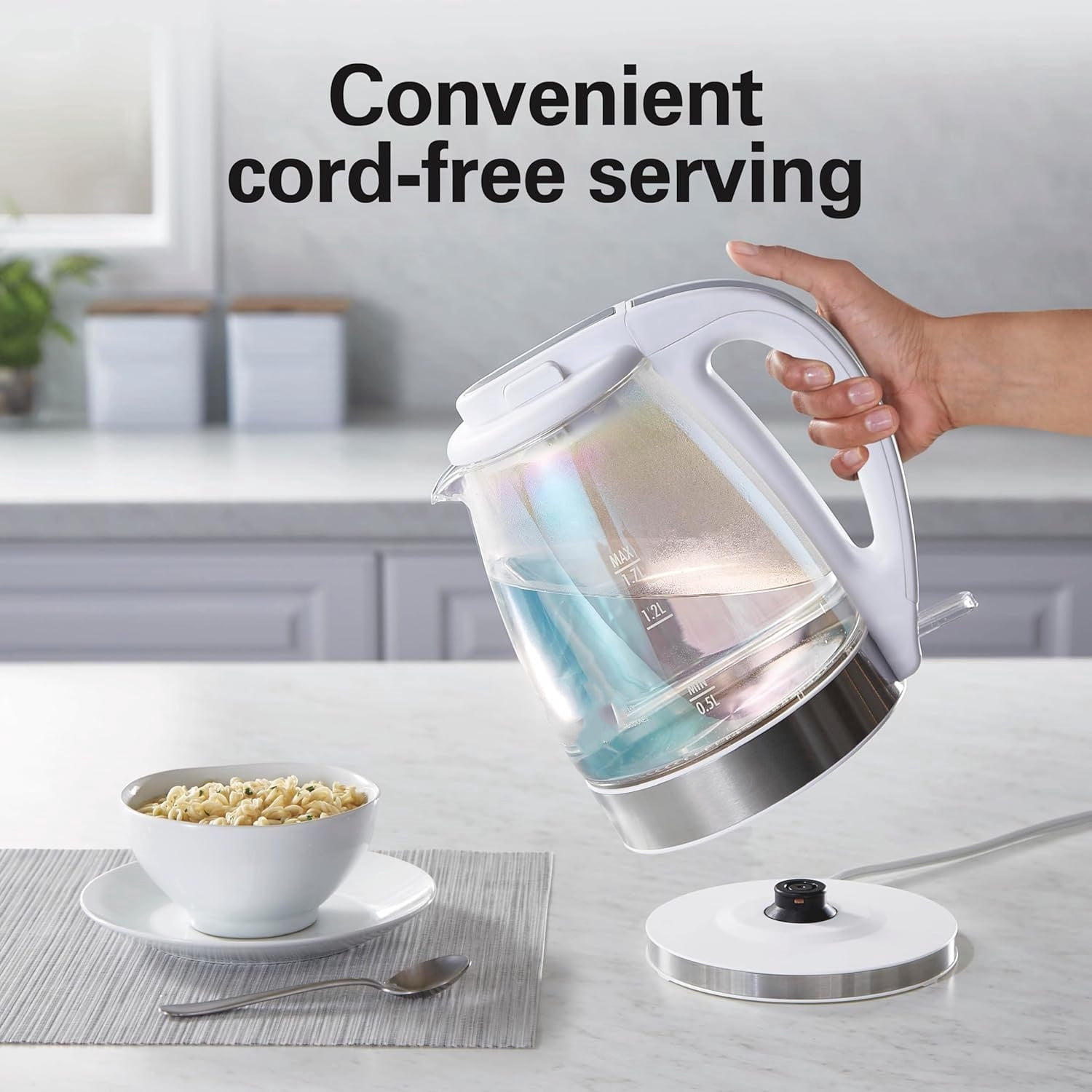 1.7L Electric Tea Kettle, Water Boiler & Heater, LED Indicator, Built-In Mesh Filter, Auto-Shutoff & Boil-Dry Protection, Cordless Serving, Iridescent Clear Glass