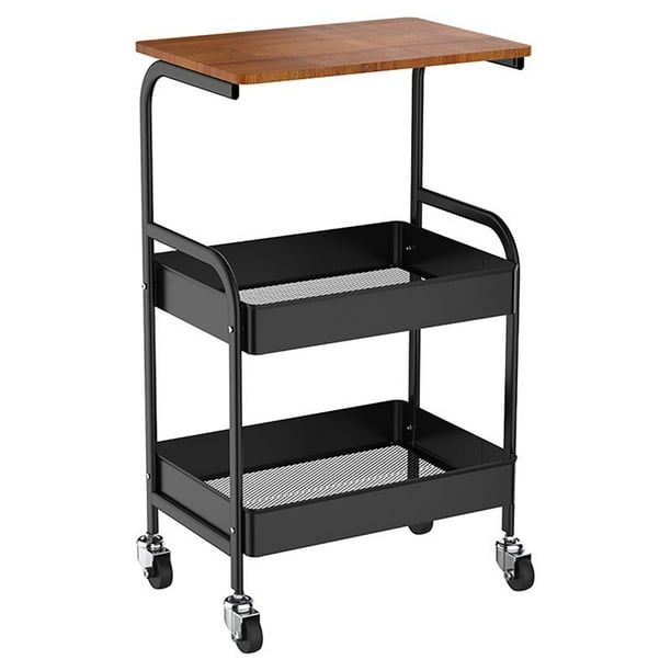 Alexent Modern Metal Utility Rolling Cart with Flat Top in Black