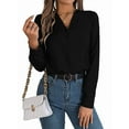 thumbnail image 1 of Blusa Plisada de Larga con Cuello en V para Mujer, Ideal para Oficina Negro S, 1 of 8