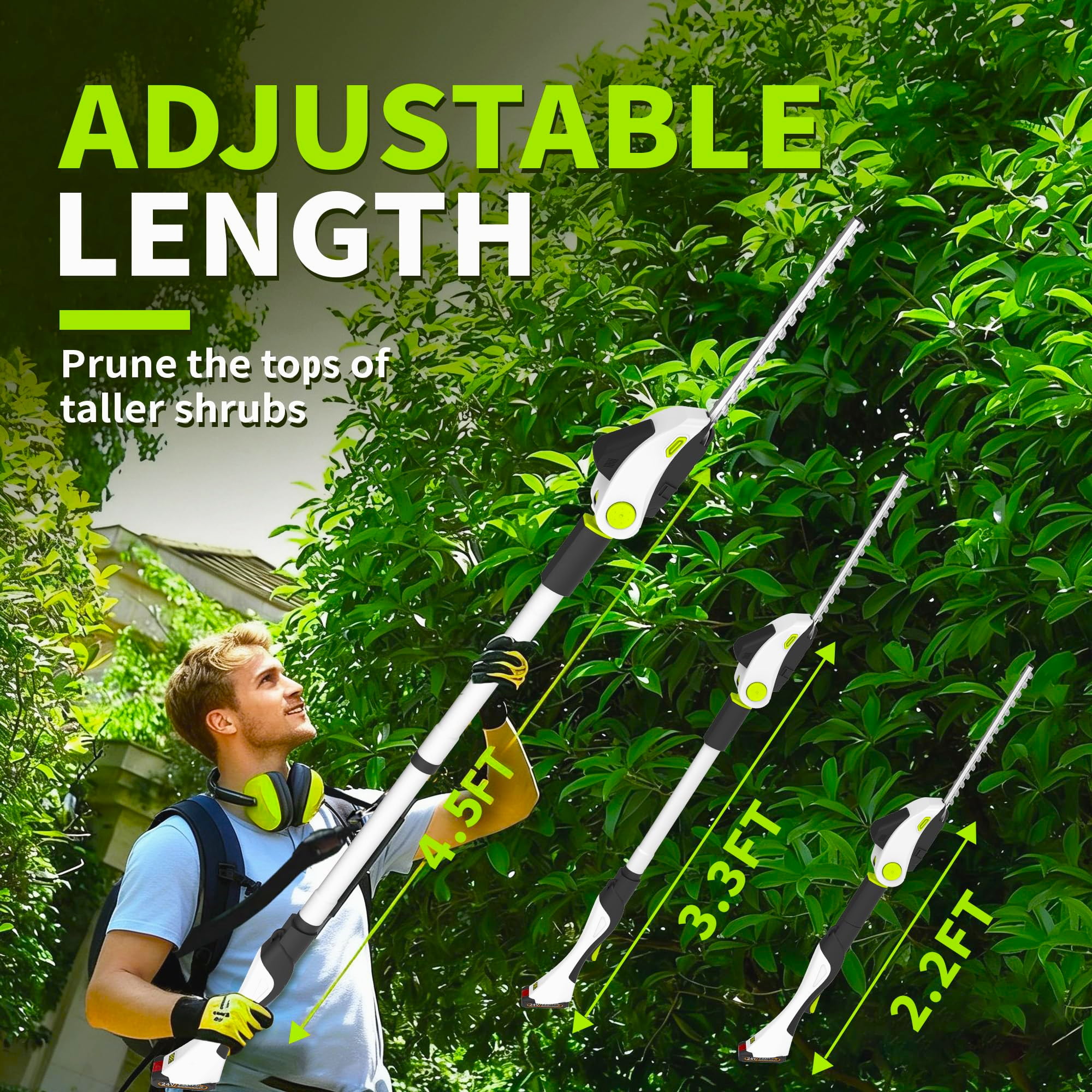 Hedge Trimmer,Gochifix 4-in-1 Cordless Pole Hedge Trimmer with 2X 2.0Ah Batteries and Dual-Action Blade for Garden Yard Tree & Shrubs Pruning