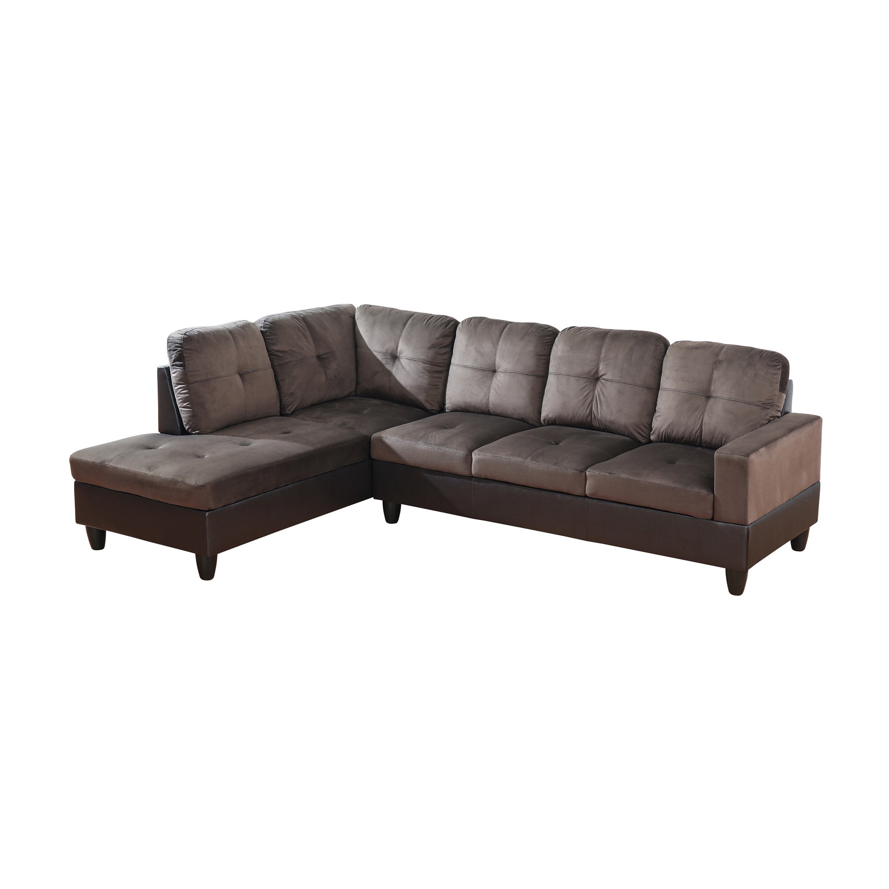 Hommoo Flannel & PVC L-Shaped Sectional Couch and Sofa Set, Modern Living Room Furniture Set, Left Side, Dark Brown