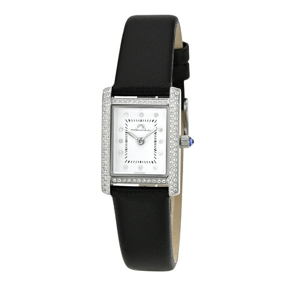 Karolina Genuine Leather Silver Tone and Black Women's Diamond and Topaz Watch 1083AKAL