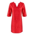 thumbnail image 4 of GZWYHT Summer Dresses,Dresses for Women 2025 Women's Fashionable And Comfortable V Neck Half Sleeved Cotton And Linen Short Mini Dress Midi Dresses,Petite Dresses,Red Dress,Linen Dresses M, 4 of 4