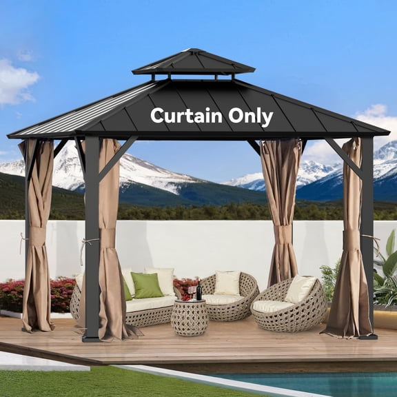 Big Leaf 10'x10' Gazebo Curtain, 4-Panel Zipper Privacy Curtain for Patio Garden Backyard (Curtain Only)
