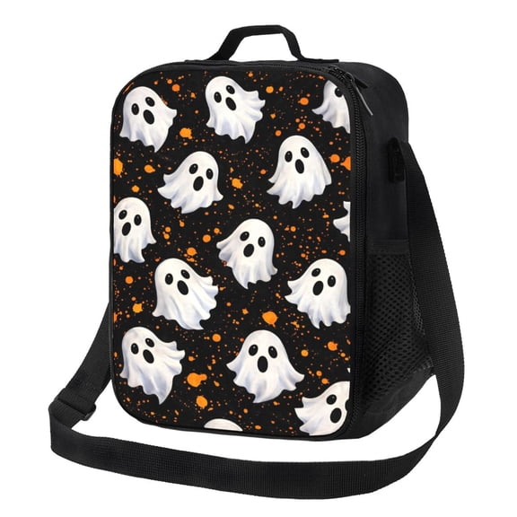 Halloween Ghost Lunch Bag Insulated Thermal Box with Shoulder Strap & Handle for Work and Picnic