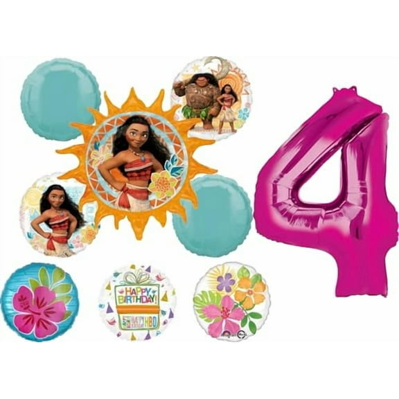 Anagram Moana 4th Birthday Party Supplies Foil Balloon Bouquet Decorations