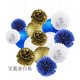 thumbnail image 1 of Nvzi Juego de 30 linternas de papel con combinación de bolas de flores, farolillos de papel redondos colgantes para decoración de fiestas,serie azul, dorada y blanca, 1 of 3