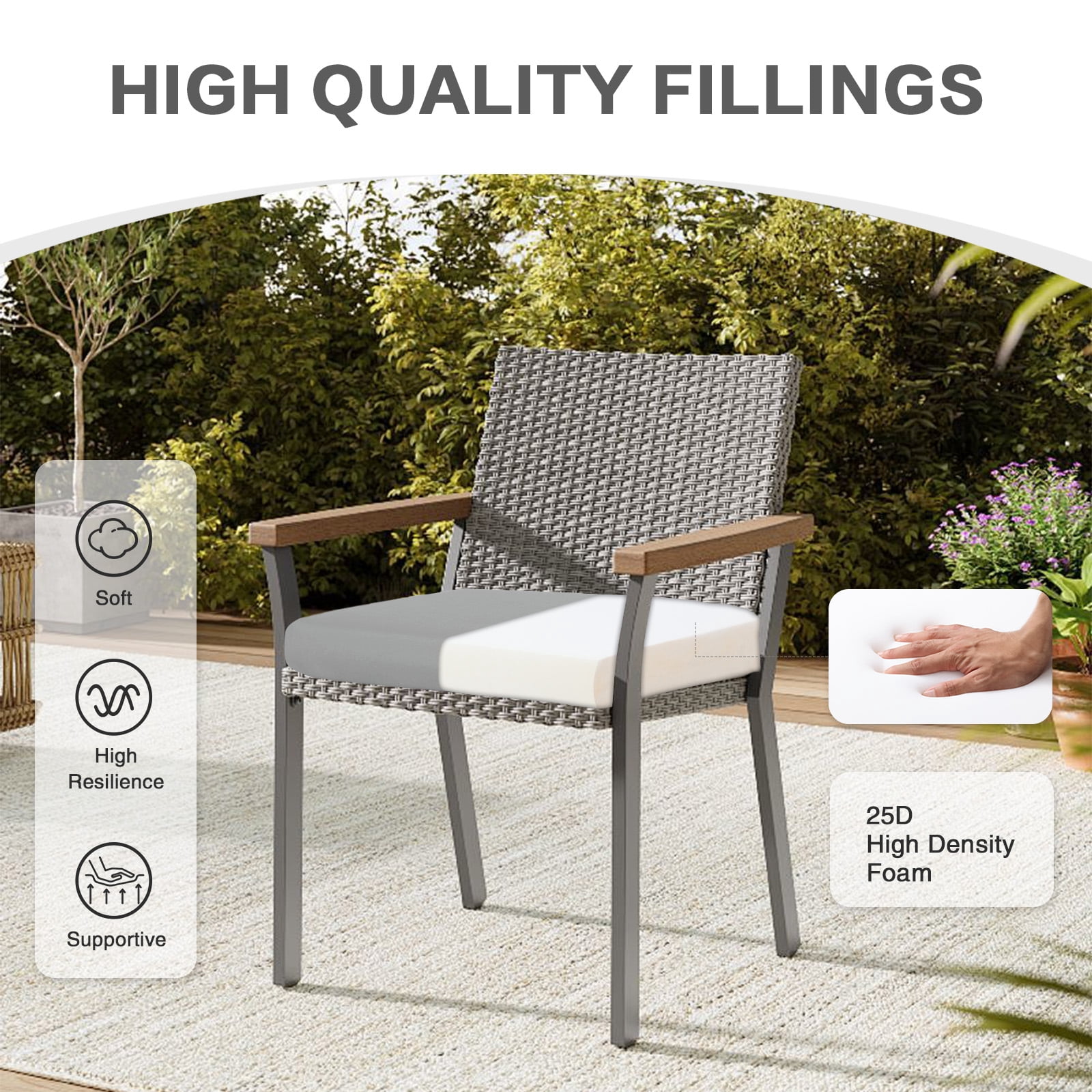 Aoodor Outdoor Seat Pads Chair Cushion W24''xD24'', Fade-resistant Polyester, Removable Cover with Hidden Zipper,Adaptable Secure Ties for patio, garden or terrace, Set of 2