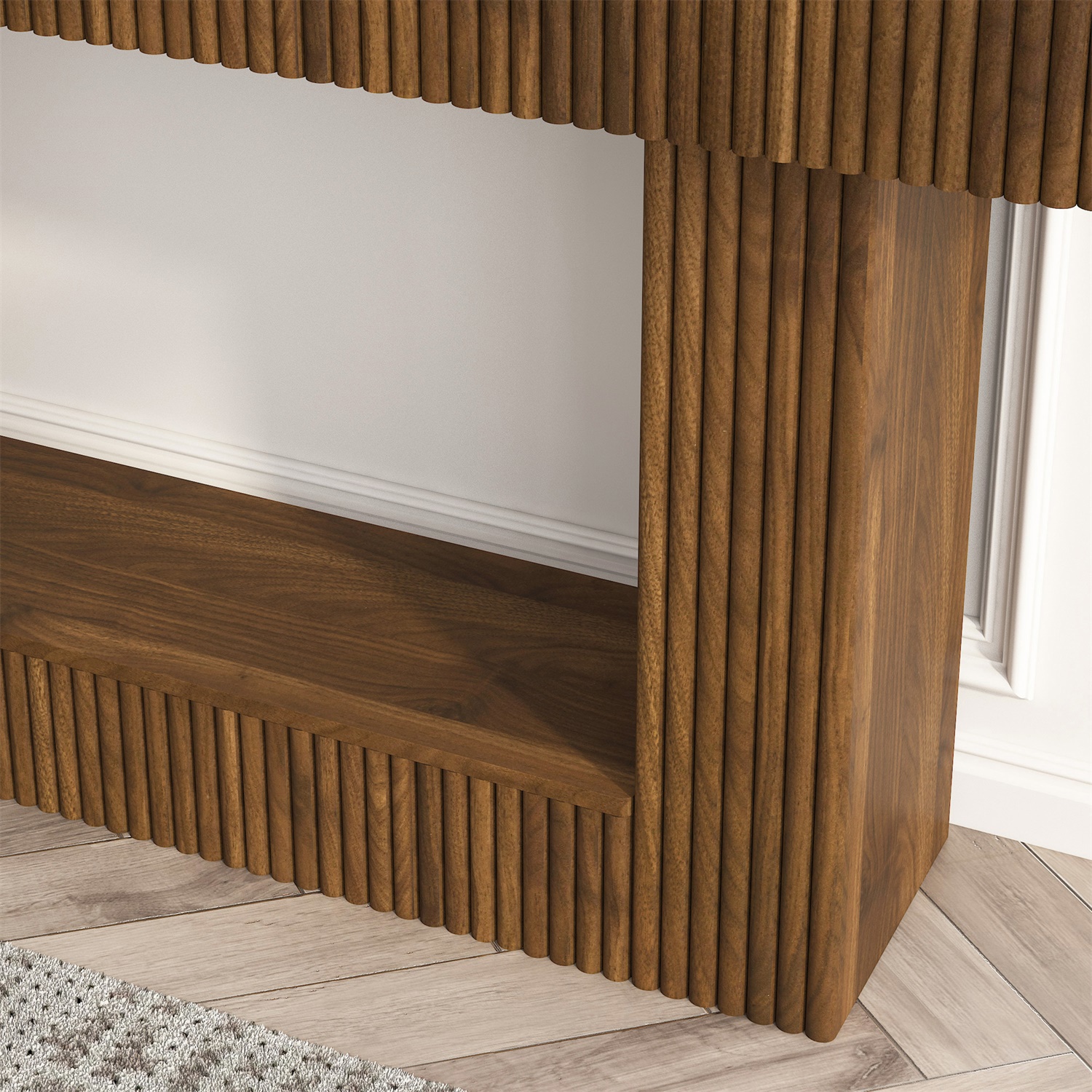 Hommoo 62.9-Inch Farmhouse Wooden Console Table, Rustic Rectangular Sofa Table for Living Room, Entryway, Hallway & Foyer, MDF Wood-Grain Accent Table with Leveling Feet, Walnut