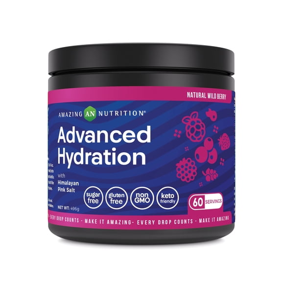 Amazing Nutrition Advanced Hydration, Electrolyte Powder 60 Servings | Natural Wild Berry | Packed with Essential Minerals | Sugar-Free | Keto Friendly | Non-GMO | Gluten-Free