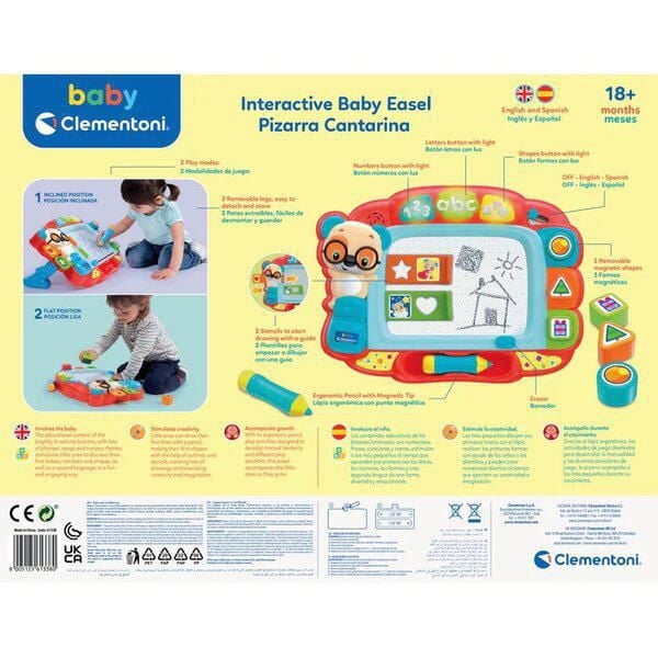 Clementoni Baby Interactive Magnetic Easel for Toddlers-Ages 18 Months Plus,