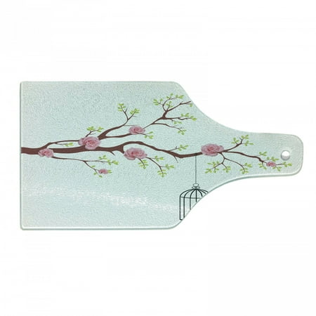 

Birds Cutting Board Blossomed Roses and Flying Love Animals Hearts and Cage Couple Romance Love Tempered Glass Cutting and Serving Board Wine Bottle Shape Pink Brown White by Ambesonne