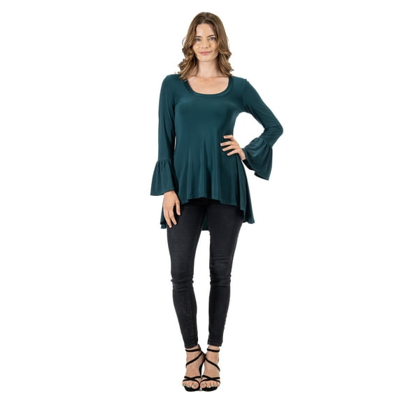 24seven Comfort Apparel Womens Long Bell Sleeve High Low Tunic Top -R0062125-HUNT-S