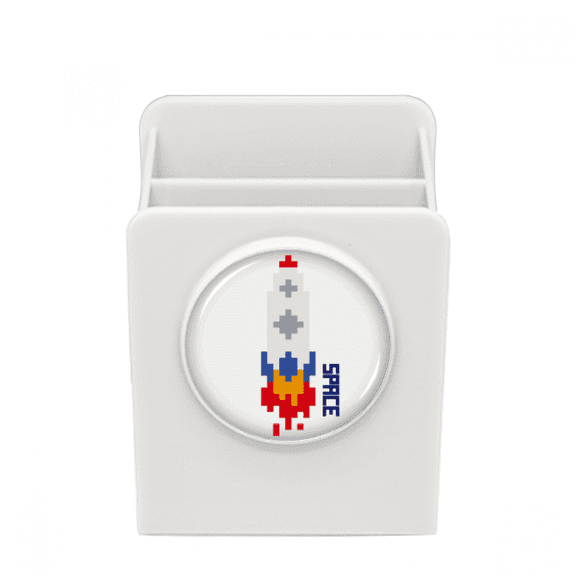 Space Ship Rocket Fire Universe Pixel Desk Pencil Holder Cup Pen Organizer