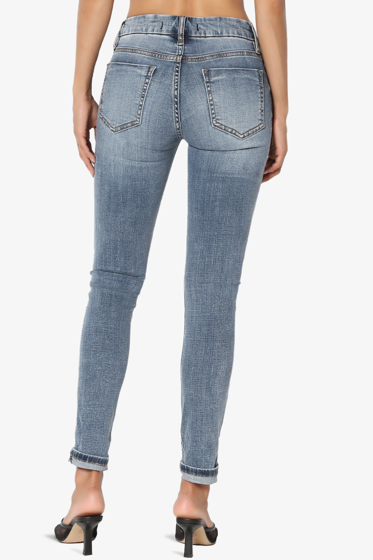TheMogan Women's 0~3X Roll Up Mid Rise Med Vintage Wash Tencel Denim Skinny Jeans - image 2 of 7