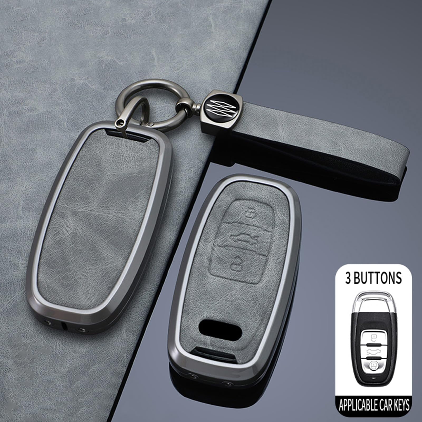 Zinc Alloy Smart Remote Key Fob Cover Case Protector Holder Shell Compatible for Audi R8 Q5 Q7 S3 S4 S5 S6 S7 S8 SQ5 RS5 RS7 A4 A5 A6 A7 A8