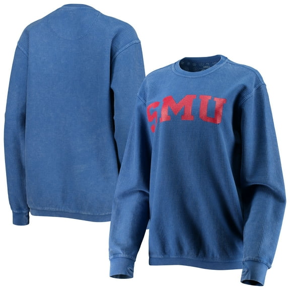Women's Pressbox Royal SMU Mustangs Comfy Cord Vintage Wash Basic Arch Pullover Sweatshirt