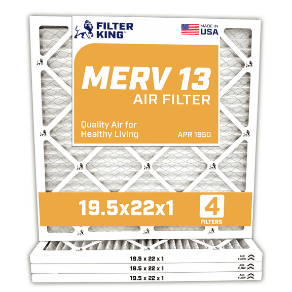 Filter King 19.5x22x1 Air Filter | 4-PACK | MERV 13 HVAC Pleated A/C Furnace Filters | MADE IN USA | Actual Size: 19.5 x 22 x .75"
