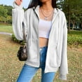 thumbnail image 3 of Veste à Capuche en Coton Uni pour Femmes Grande Veste à Capuche Décontractée avec Fermeture Éclair Beige P, 3 of 8