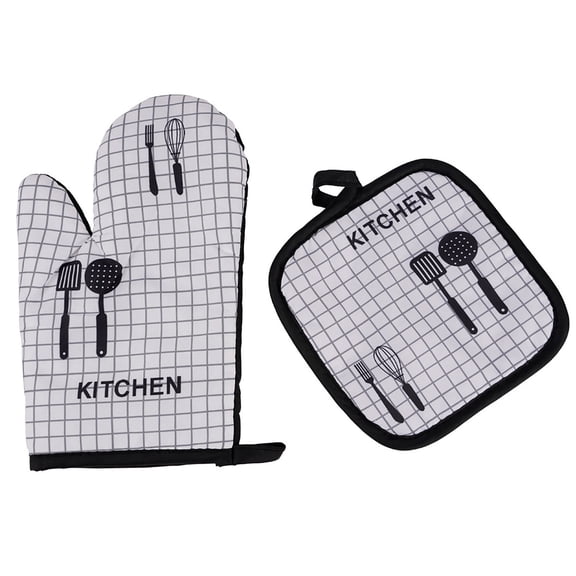 Clearance Under $2.16! 1PC Oven Mitt & Pot Holder Set, 2-Piece Heat Resistant Kitchen Gloves & Mat, with Cotton Lining & Non-Slip Surface, Safe for Baking, Cooking & BBQ, One Size