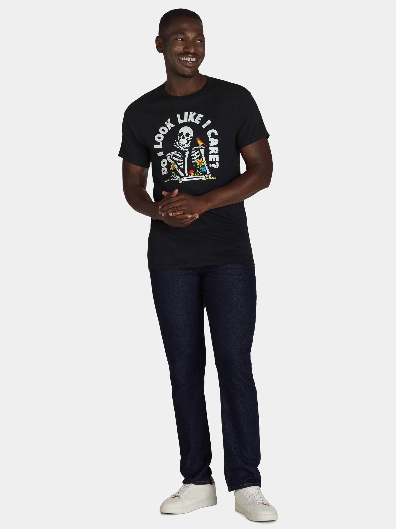 Humor Men's and Big Men's Do I Look Like I Care Skeleton Graphic Tee, Sizes S-XL