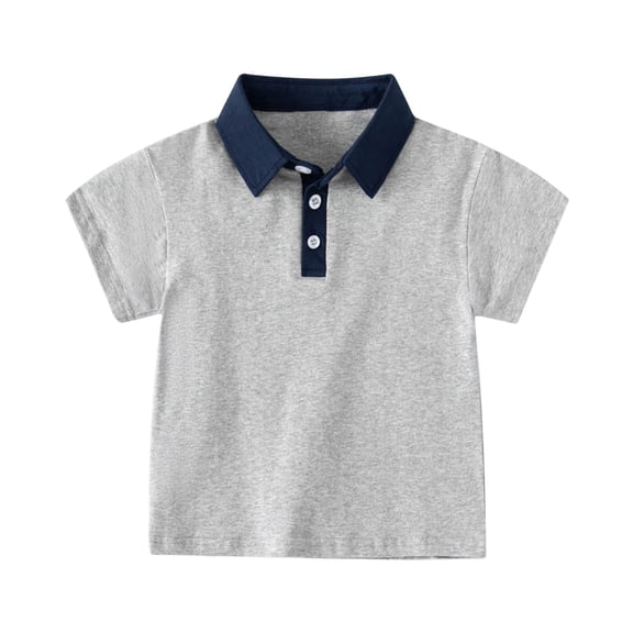 XIMIN Baby Boys Contrast Collar Short Sleeve Polo Shirt - Soft Cotton Casual Toddler Top Dress Shirt for Summer and Uniform Wear (Grey, 12-18 Months)