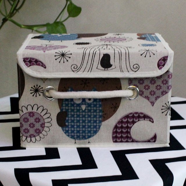 Boîte de Rangement en Coton et Lin Imprimée Grande Petite Boîte de Rangement en Coton Boîte de Finition avec Couvercle Poignée en Corde de Coton
