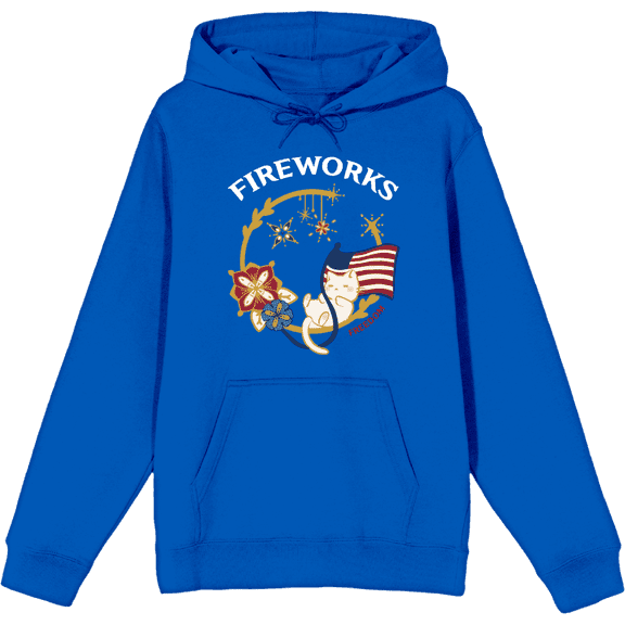 Americana Fireworks Royal Blue Adult Long Sleeve Hoodie-Medium
