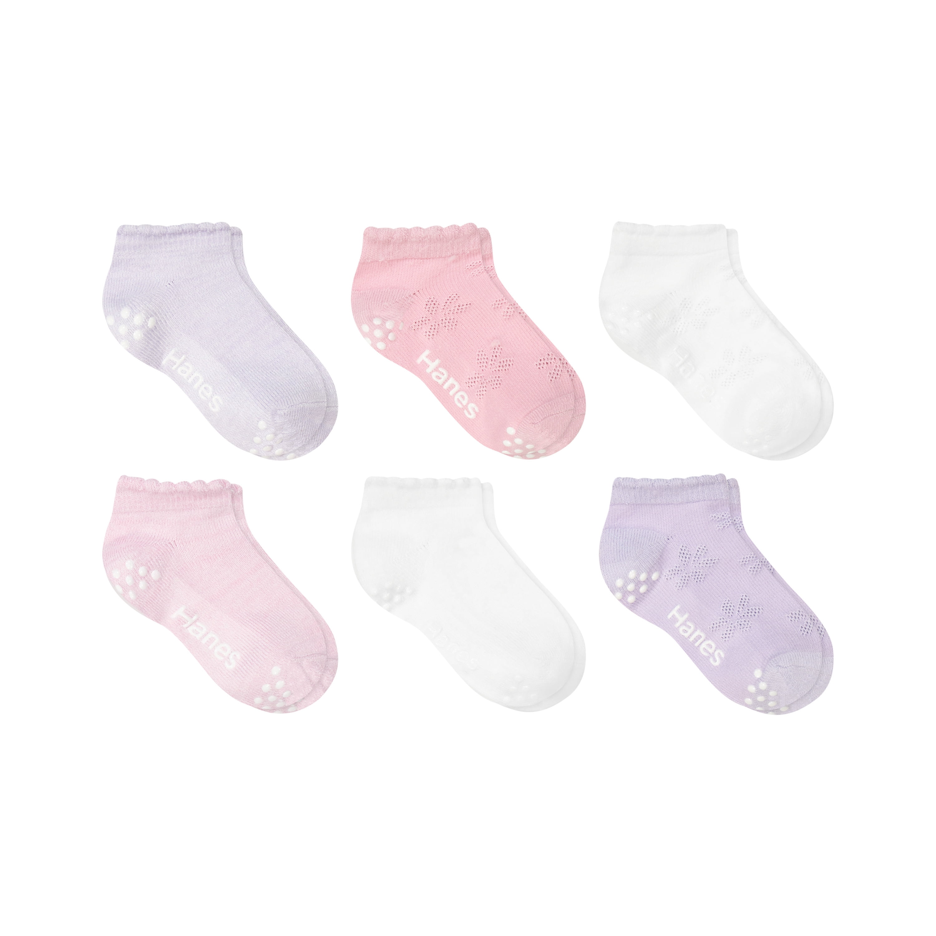 Hanes Girls Low-Cut Socks, 6 Pairs, Pure Comfort SuperSoft Low-Cut Socks for Infant and Toddler Girls