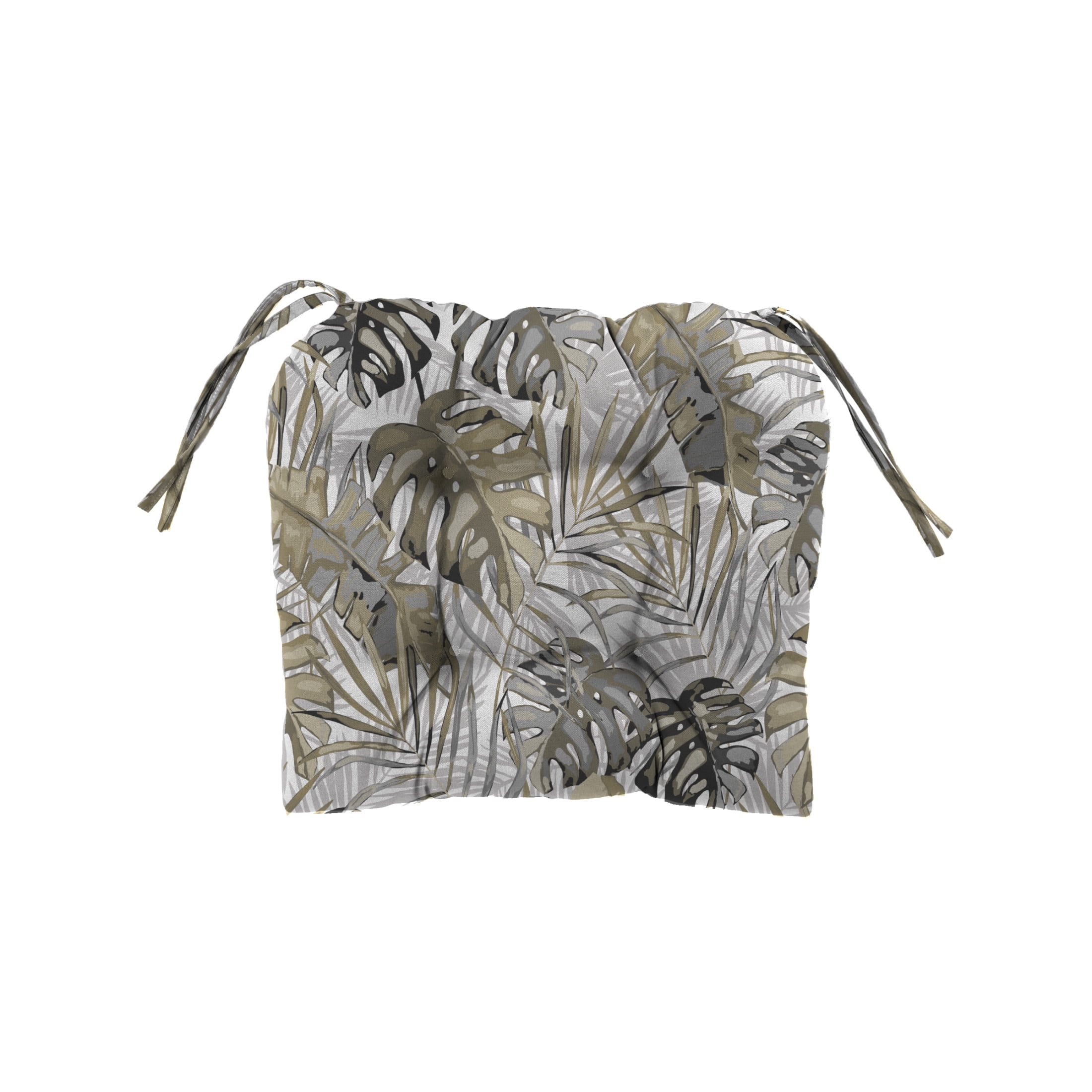 Jordan Manufacturing 18" x 17" Bryan Walnut Beige Leaves Rectangular Tufted Outdoor Wicker Seat Cushion with Ties with Ties (2 Pack)
