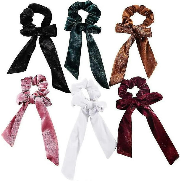Bowknot Hair Scrunchies Velvet Hair Scrunchy Elastic Hair Bow Hair Bands Ponytail Holder Hair Ties Ropes Accessories For Girls Women (6 Pack)