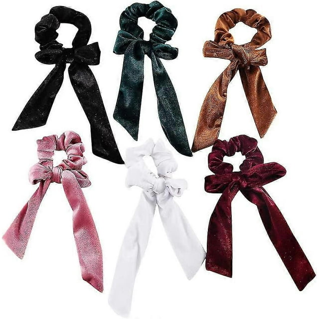 Bowknot Hair Scrunchies Velvet Hair Scrunchy Elastic Hair Bow Hair Bands Ponytail Holder Hair Ties Ropes Accessories For Girls Women (6 Pack)