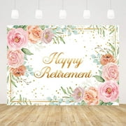 Happy Retirement Backdrop for Women Rose Pink Floral Gold Dots Photo Background Lady's Retirement Party Decorations Congrats Retire Photo Booth Props Banner